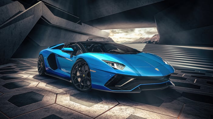 Blue Lamborghini Aventador Ultimae Convertible