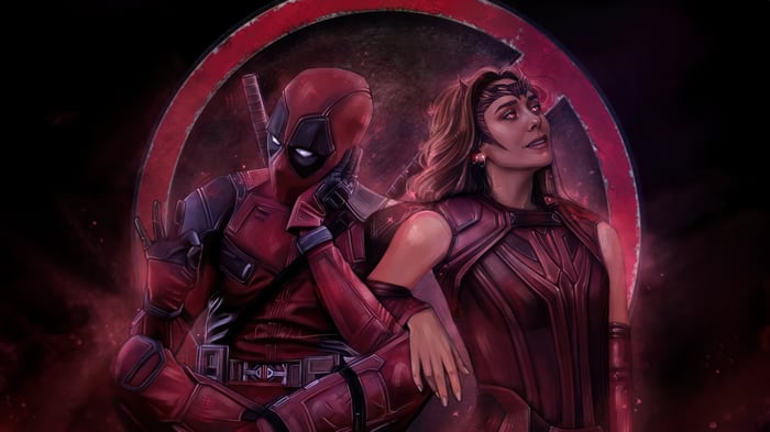 Deadpool and Scarlet Witch crossover art