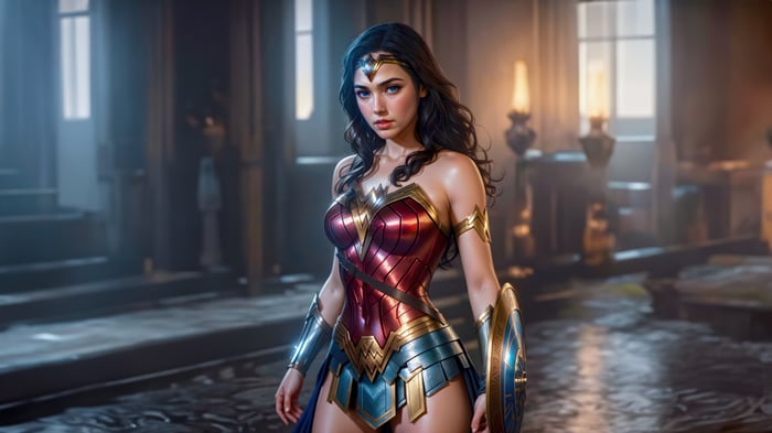 Wonder Woman in a grand hall