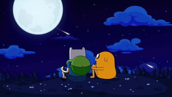 Finn and Jake watch a meteor shower under the moon