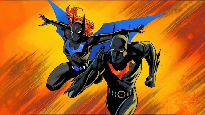 Batman Beyond and Batgirl in action