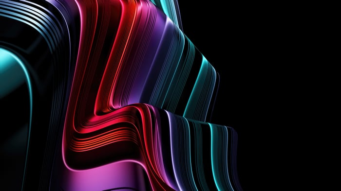 Abstract colorful wavy lines on black background
