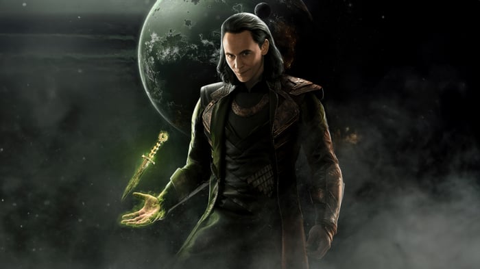 Loki with a glowing dagger in space
