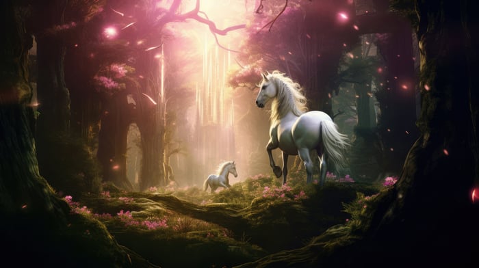 Guardians of the Mystical Forest with White Horses