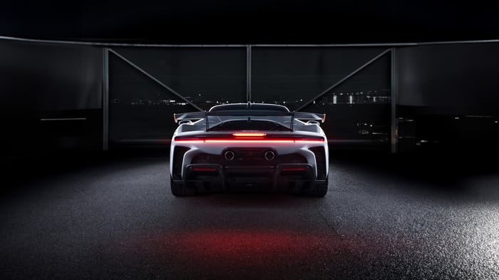 Rear view of a black Ferrari SF90 Stradale