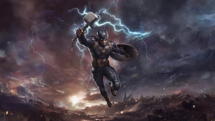 Captain America with Mjolnir and Shield