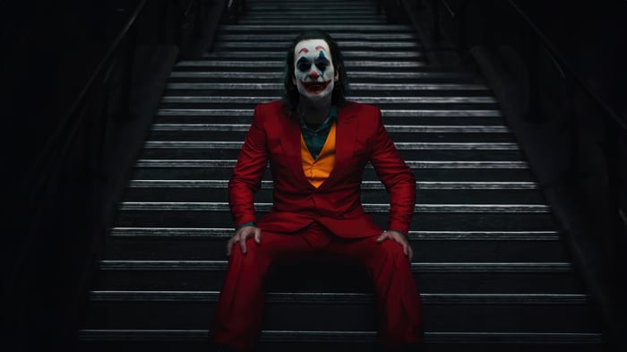Joker sitting on stairs