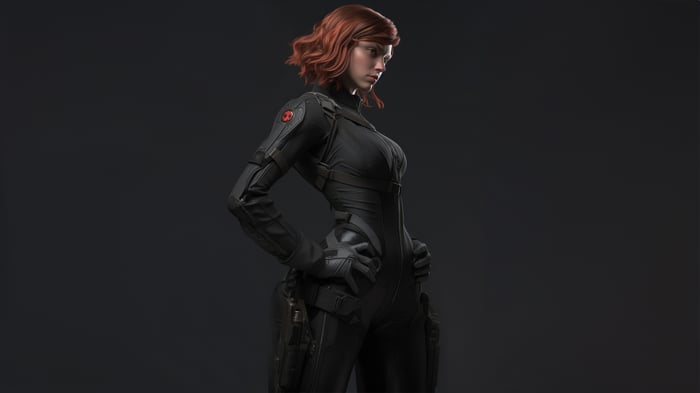 Marvel's Black Widow in a black tactical suit