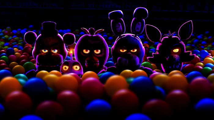Five Nights at Freddy's characters in a ball pit