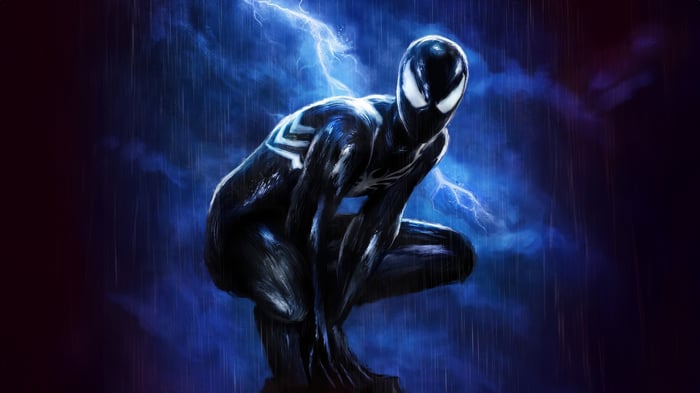 Black Spider-Man in a thunderstorm