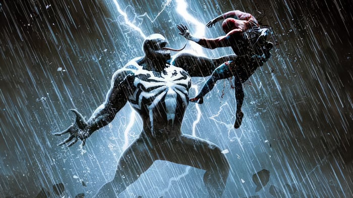 Venom vs. Spider-Man in a Thunderstorm