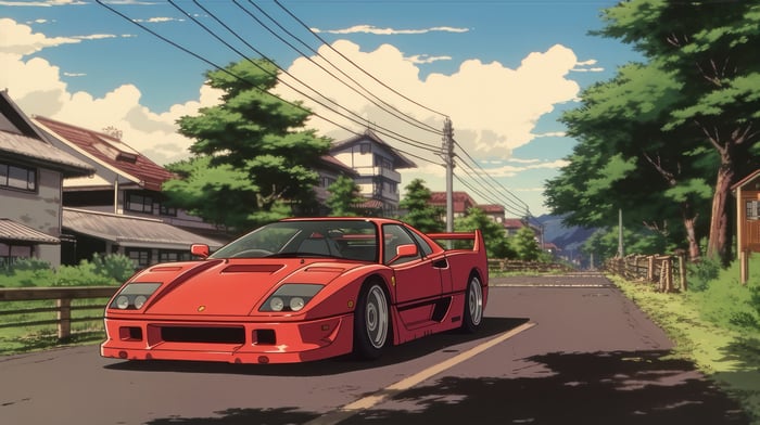 Ghibli Style Ferrari F40 on a Road