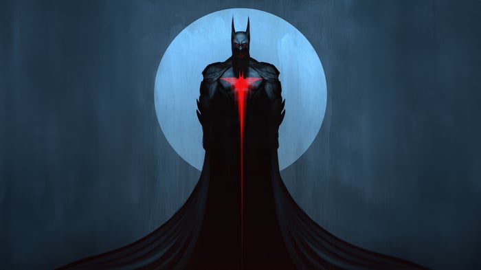 Batman with Red Bat Symbol and Moon