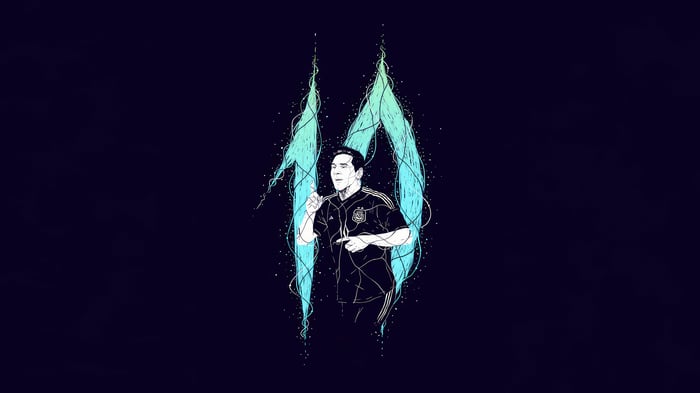 Lionel Messi with glowing blue '10' behind him