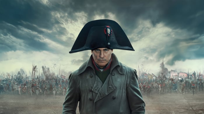 Joaquin Phoenix as Napoleon Bonaparte in battle