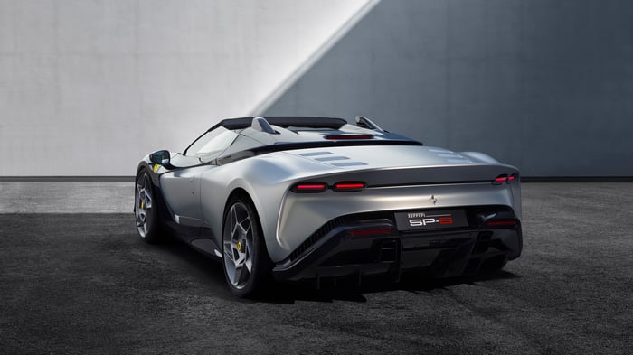 Ferrari SP8 convertible sports car rear view