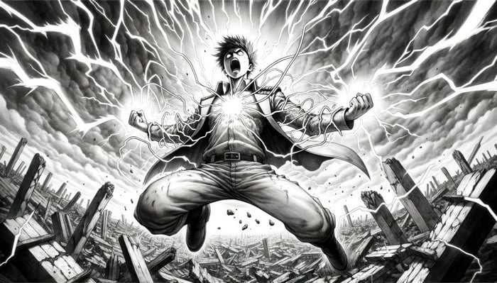 Eren Jaeger Unleashing Lightning in Ruins