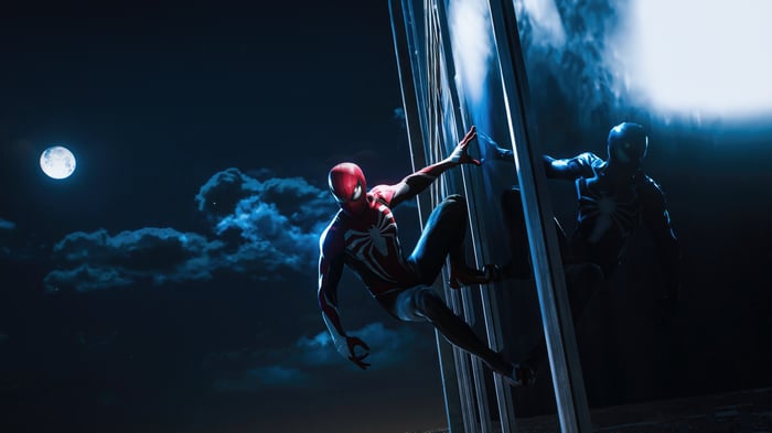 Spider-Man in Symbiote Suit on Building