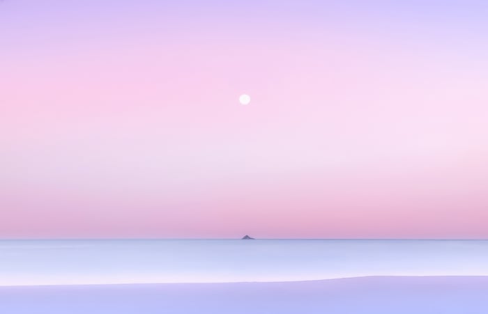 Minimalist Pink and Purple Landscape with Distant Island
