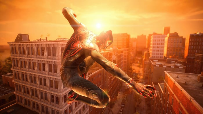 Spider-Man 2 in a Cityscape at Sunset