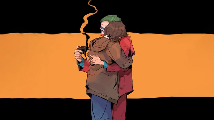 Joker and another person embracing