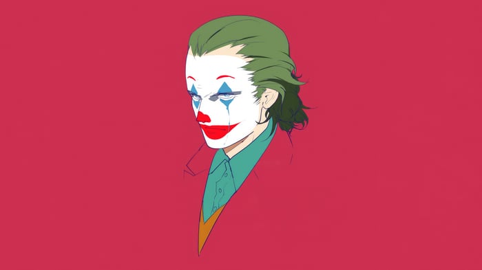 Joker in a red suit and green shirt