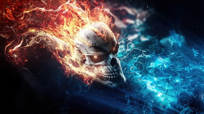 Ghost Rider Skull Burning with Fire and Ice