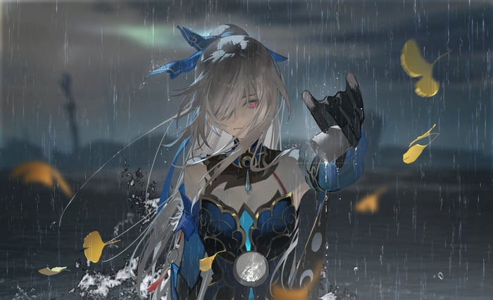 Jingliu in the rain from Honkai Star Rail