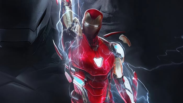 Iron Man in a red and gold suit with lightning