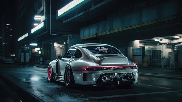 Cyber Porsche 911 in Neon City Street