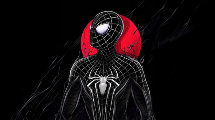 Spider-Man in Black Suit with Red Moon