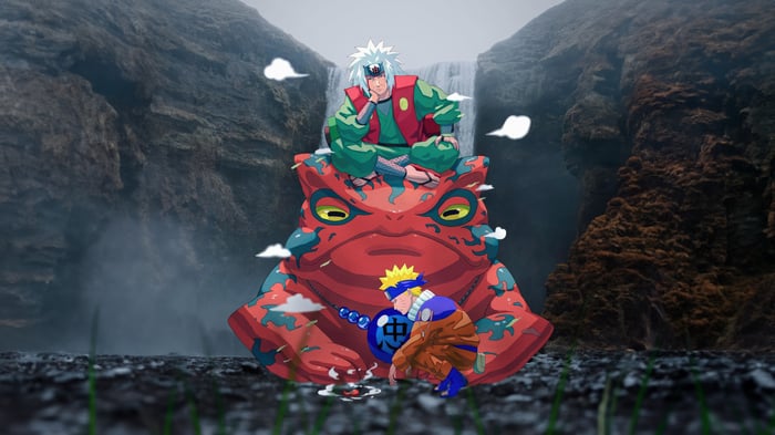 Naruto and Jiraiya on a giant frog