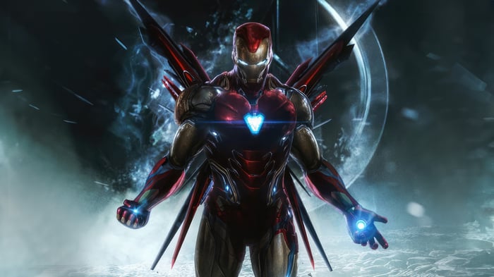 Iron Man with Wings and Glowing Arc Reactor