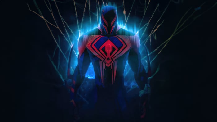 Spider-Man 2099 in a blue and red suit