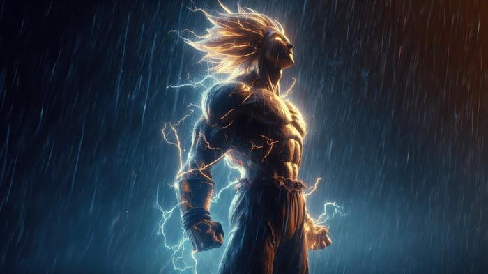 Goku in Super Saiyan form with lightning