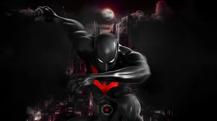 Batman Beyond in a dark city at night