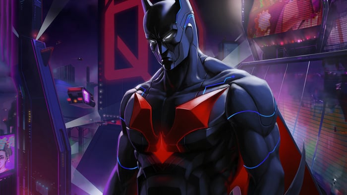 Batman Beyond in a futuristic city