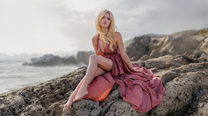 Katherine McNamara on Rocks by the Ocean