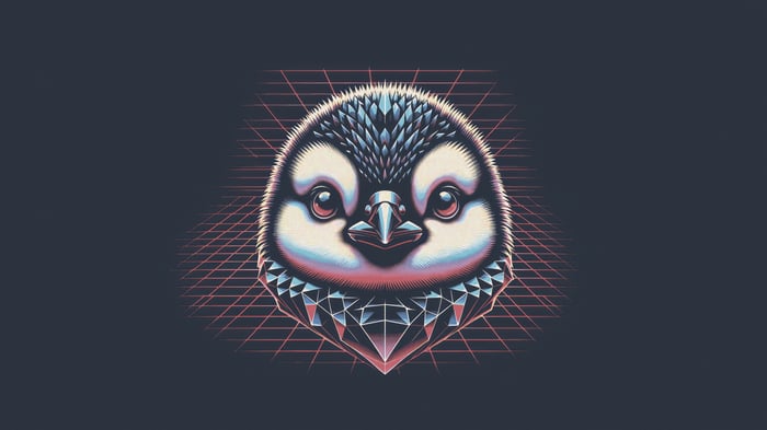 Minimalist Penguin Portrait with Geometric Grid