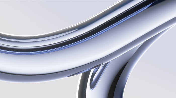 Abstract chrome pipes with blue accents