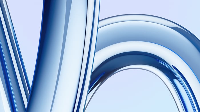 Abstract blue glass tubes on a light blue background