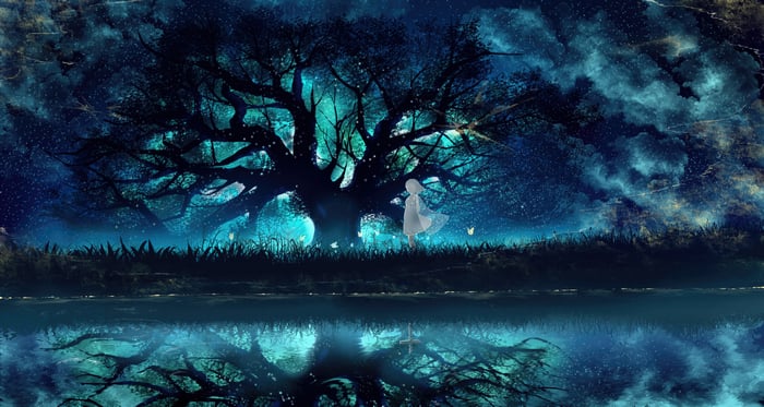 Enchanting Anime Girl Under a Mystical Tree
