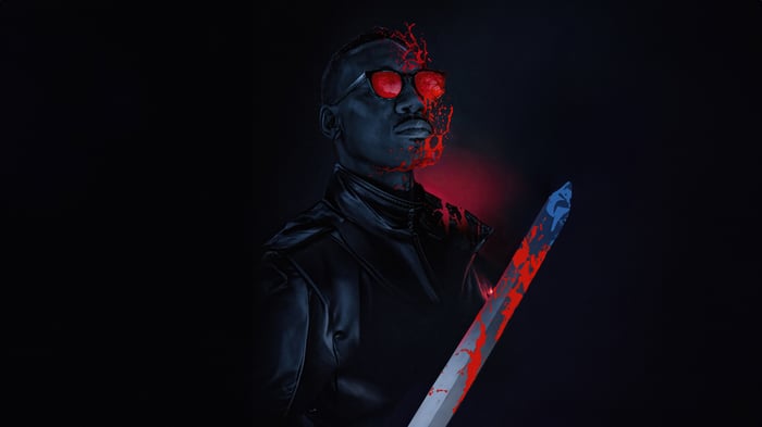 Mahershala Ali as Blade with bloody sword
