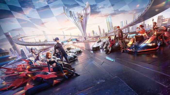 Speed Drifters Characters on a Futuristic Race Track