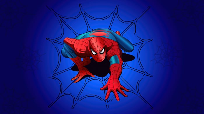 Spider-Man in a Crouching Pose on a Blue Background