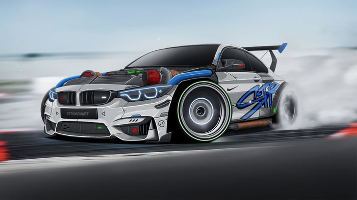 Customized BMW M4 F80 with twin turbos drifting