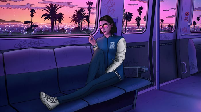 Synthwave Chic Girl on a Train