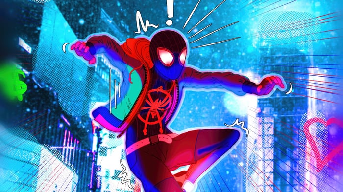 Spider-Man Miles Morales in a vibrant city