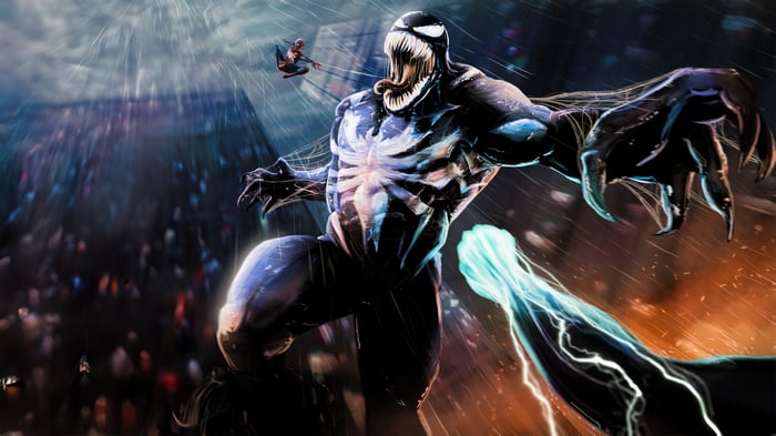 Venom fighting Spider-Man in a battle
