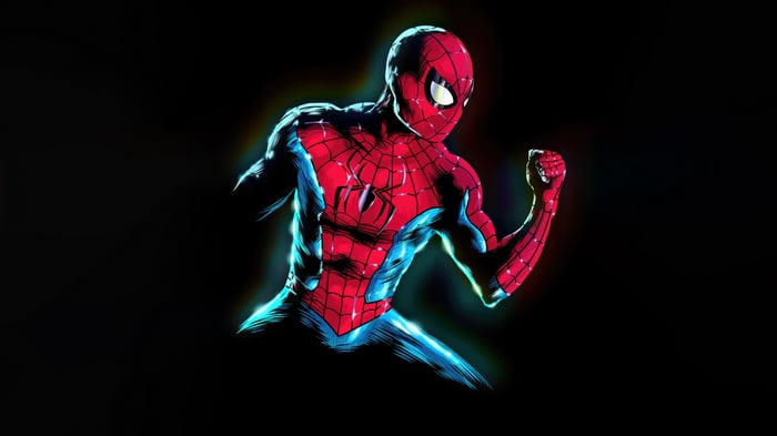 Spider-Man in a dynamic pose with neon glow